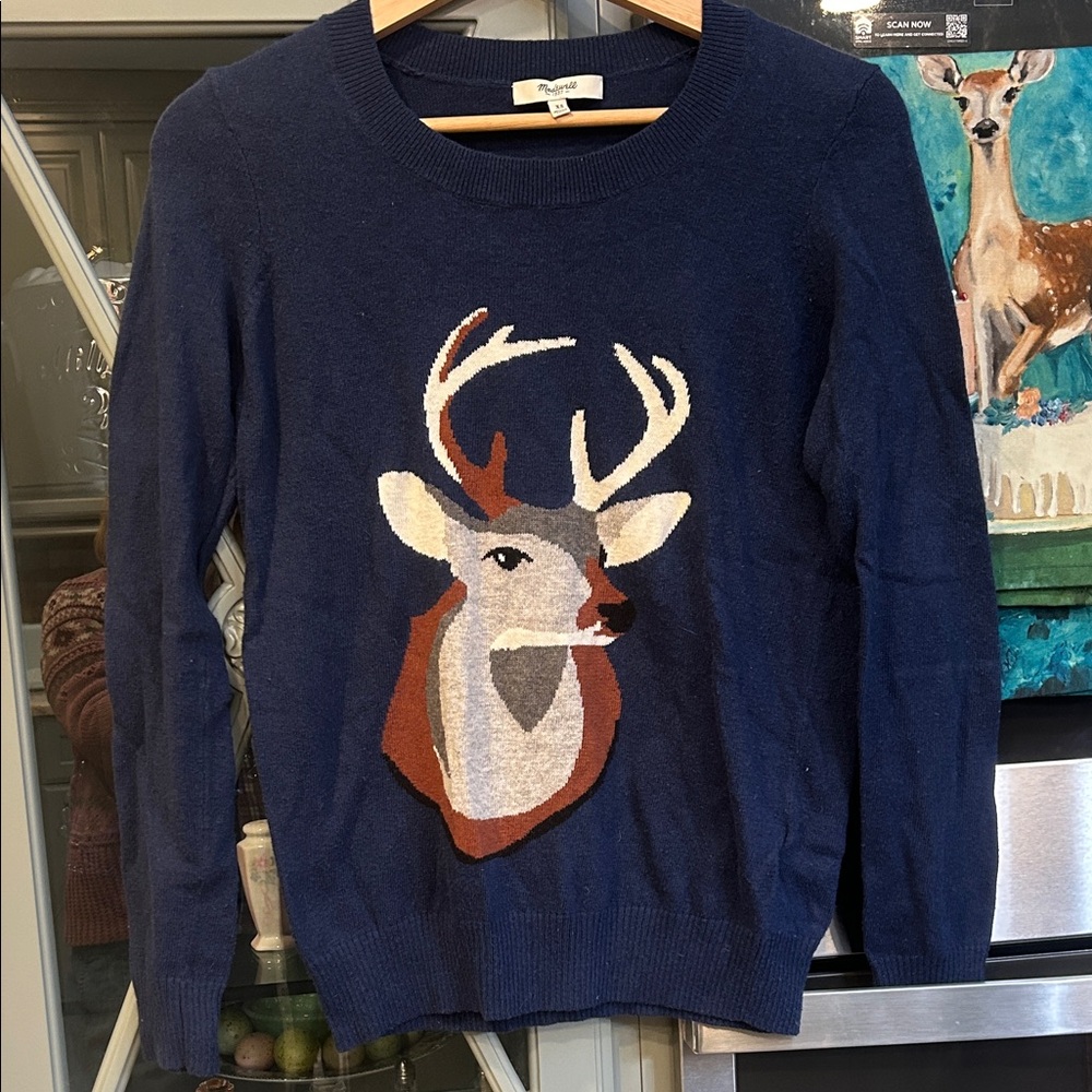 Madewell Navy Sweater with Deer Design XS